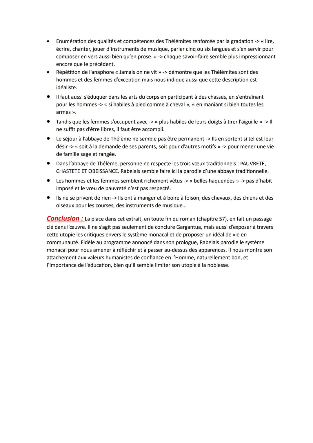Bac français << Gargantua » Chapitre 57
1ère partie : Un idéal humaniste éclairé
2ème
partie: Une utopie sélective
Problématique :
Dans quel