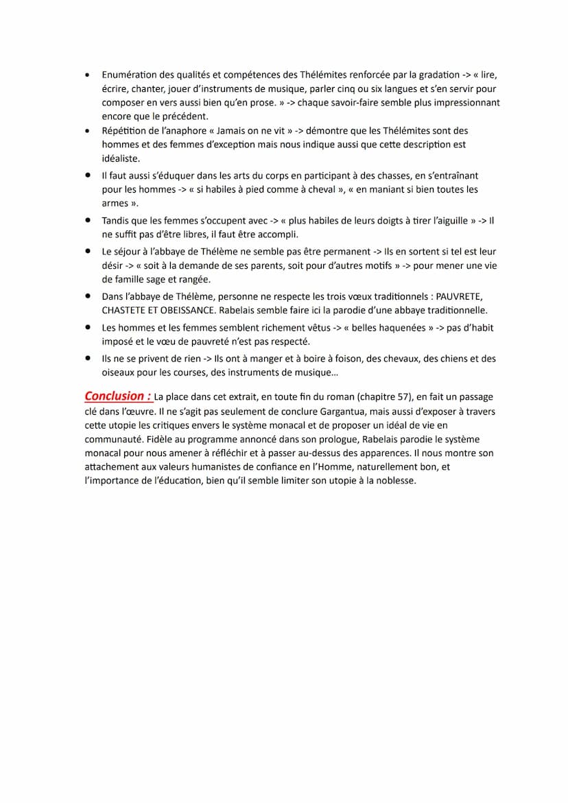 Bac français << Gargantua » Chapitre 57
1ère partie : Un idéal humaniste éclairé
2ème
partie: Une utopie sélective
Problématique :
Dans quel