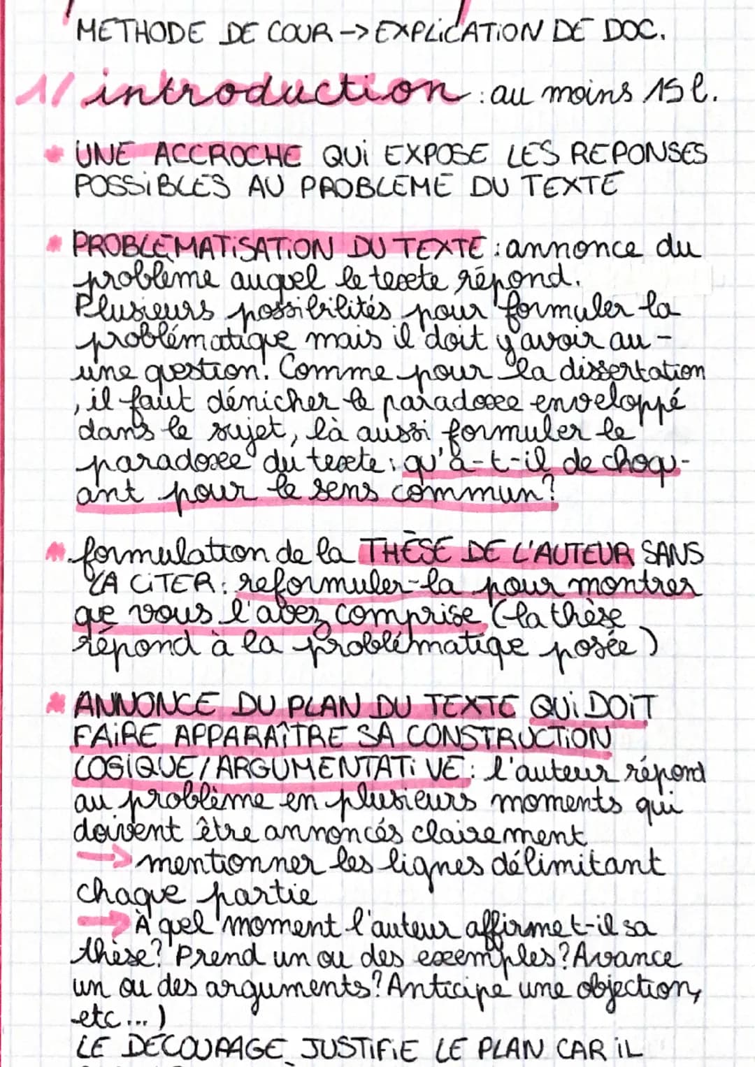 METHODE DE COUR -> EXPLICATION DE DOC.
1/ introduction au moins 15l.
UNE ACCROCHE QUI EXPOSE LES REPONSES
POSSIBLES AU PROBLEME DU TEXTE
PRO