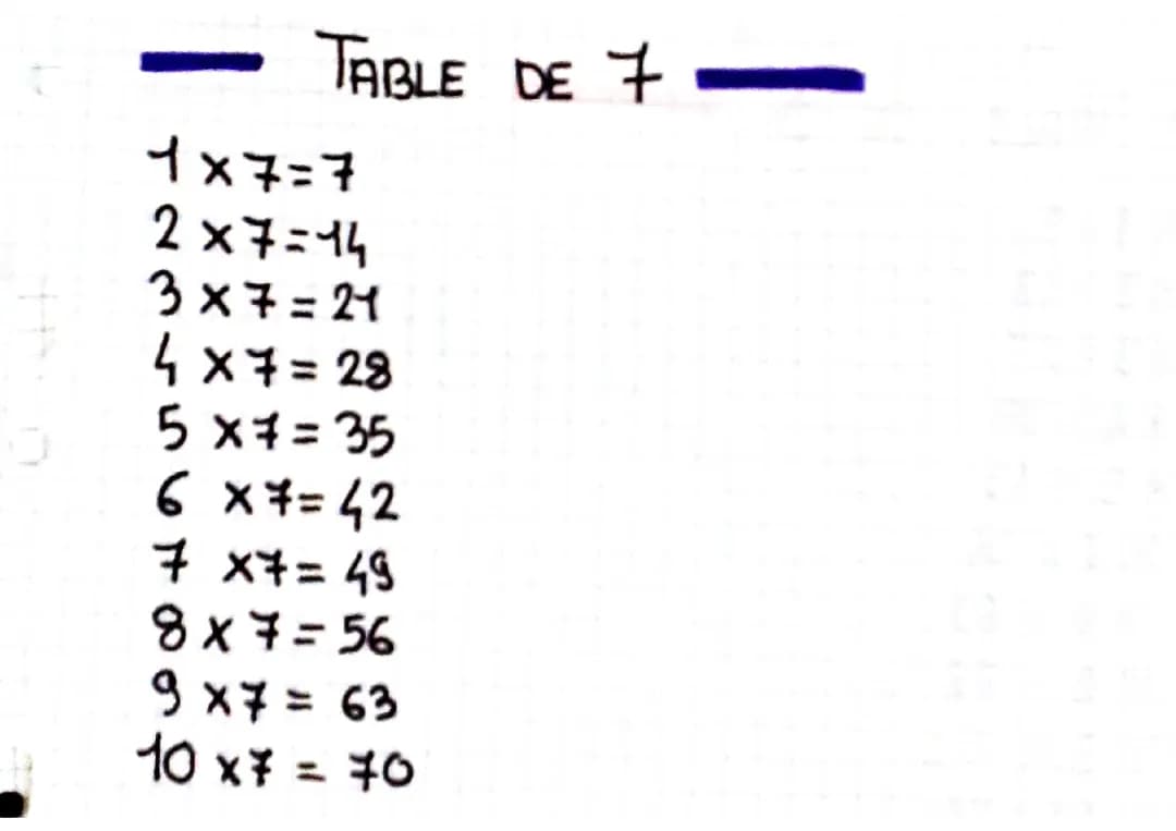 table des 7