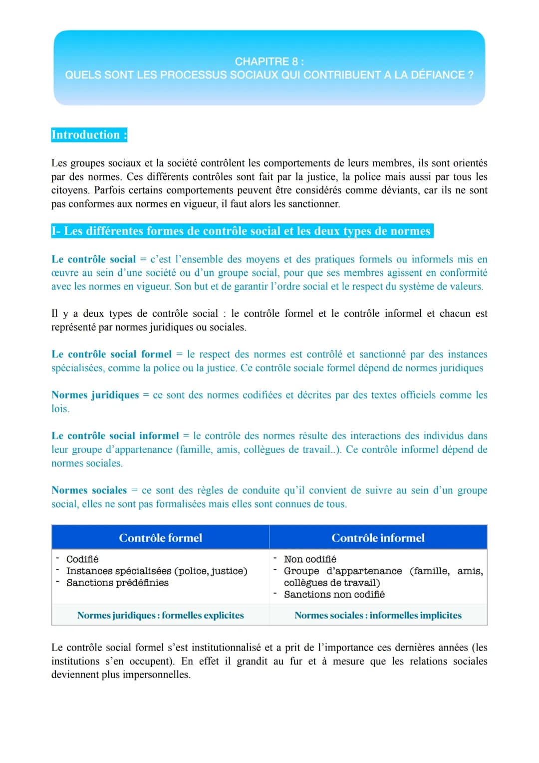 CHAPITRE 8:
QUELS SONT LES PROCESSUS SOCIAUX QUI CONTRIBUENT A LA DÉFIANCE ?
Introduction :
Les groupes sociaux et la société contrôlent les