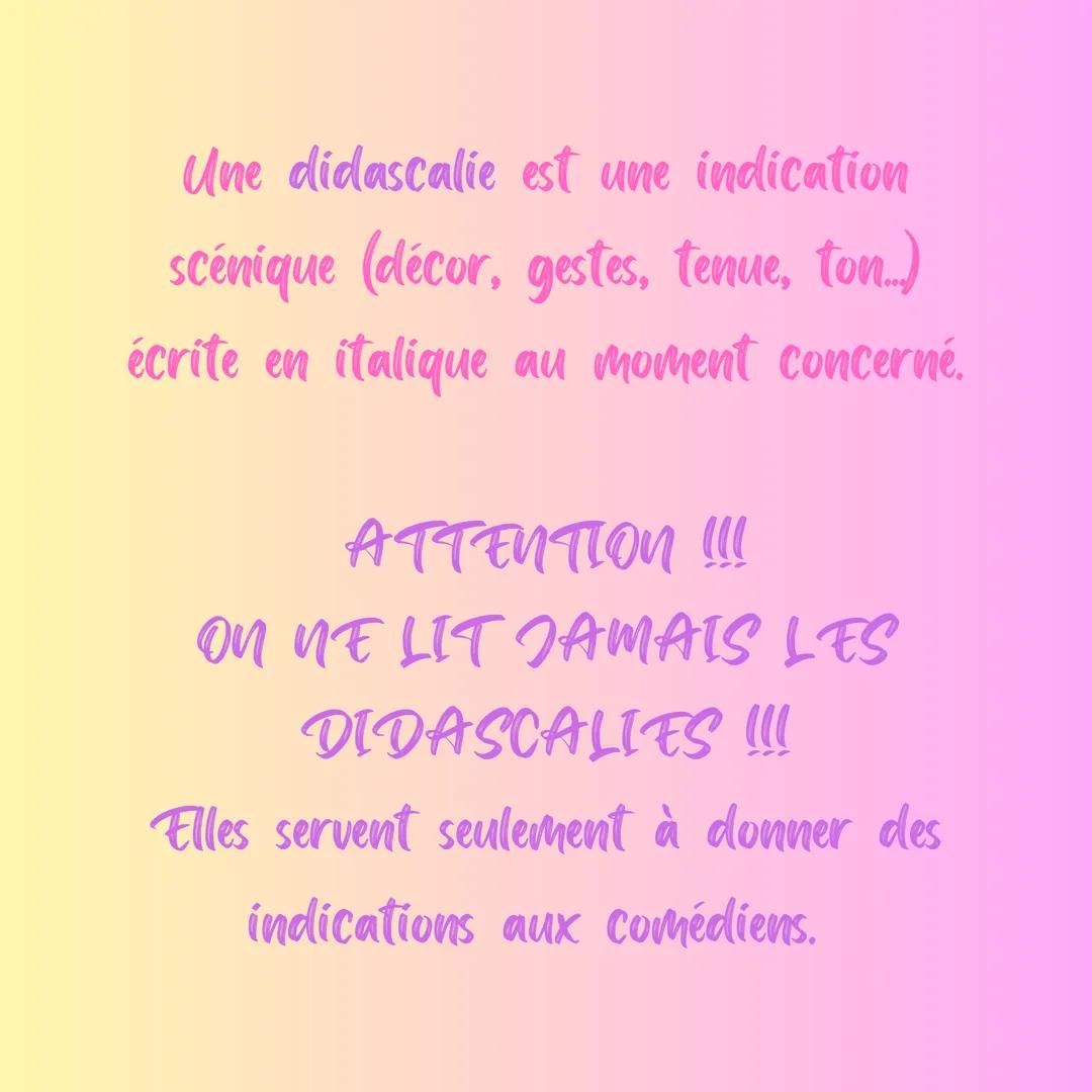 Vocabulaire théâtral Un dramaturge est un auteur de
pièces de théâtre. Une réplique est ce que dit un personnage sur scène. Un aparté est un