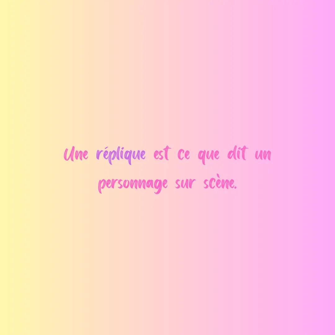 Vocabulaire théâtral Un dramaturge est un auteur de
pièces de théâtre. Une réplique est ce que dit un personnage sur scène. Un aparté est un