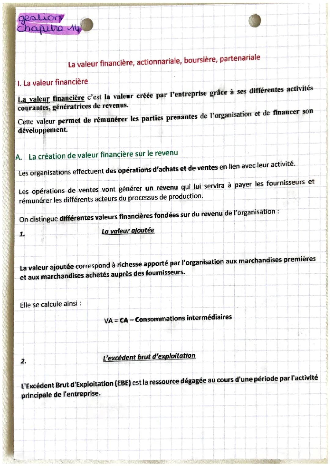 Chapitre 13 : Valeur financière, Boursière, Partenariale STMG - Exercices corrigés