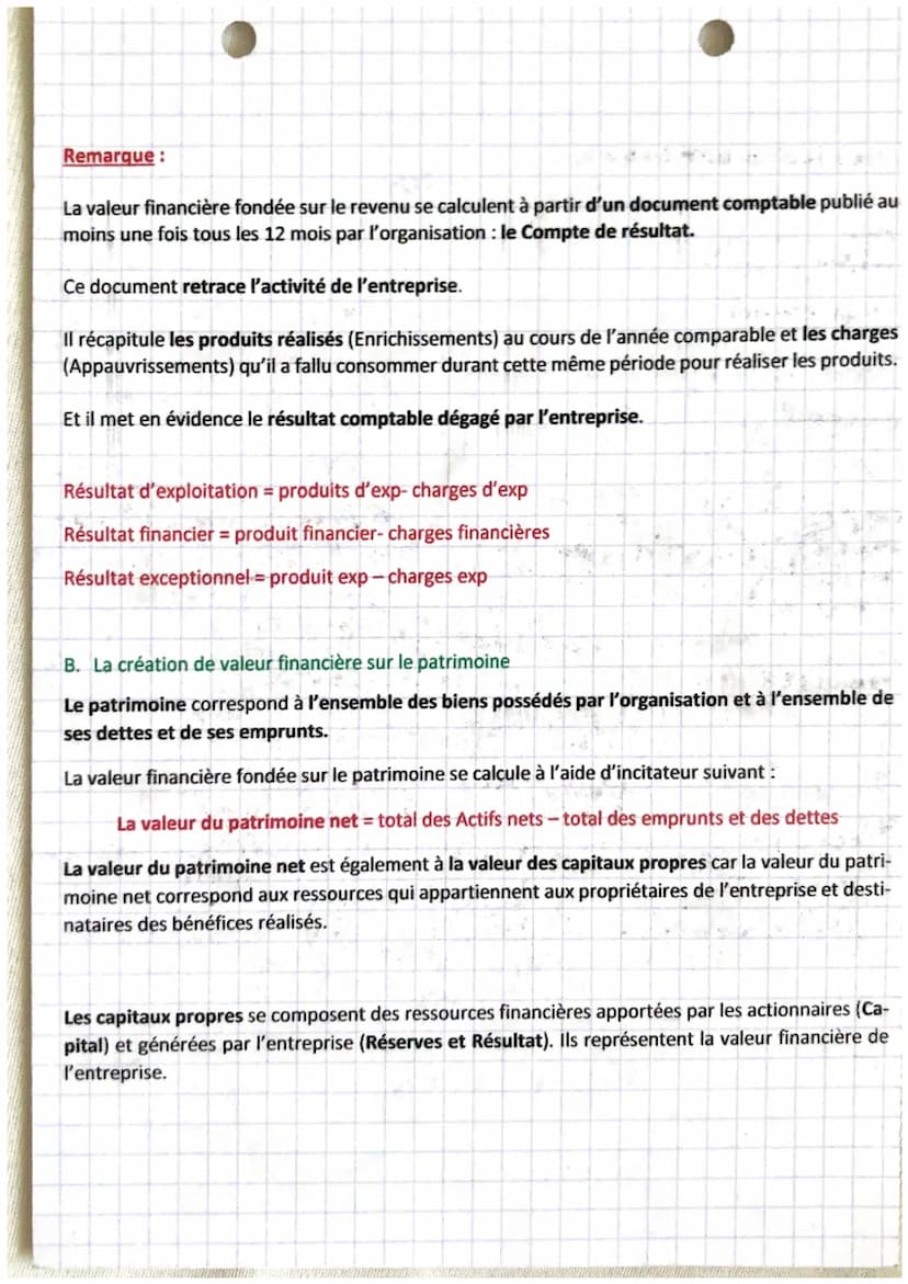 gestion
chapitre 14
La valeur financière, actionnariale, boursière, partenariale
1. La valeur financière
La valeur financière c'est la valeu