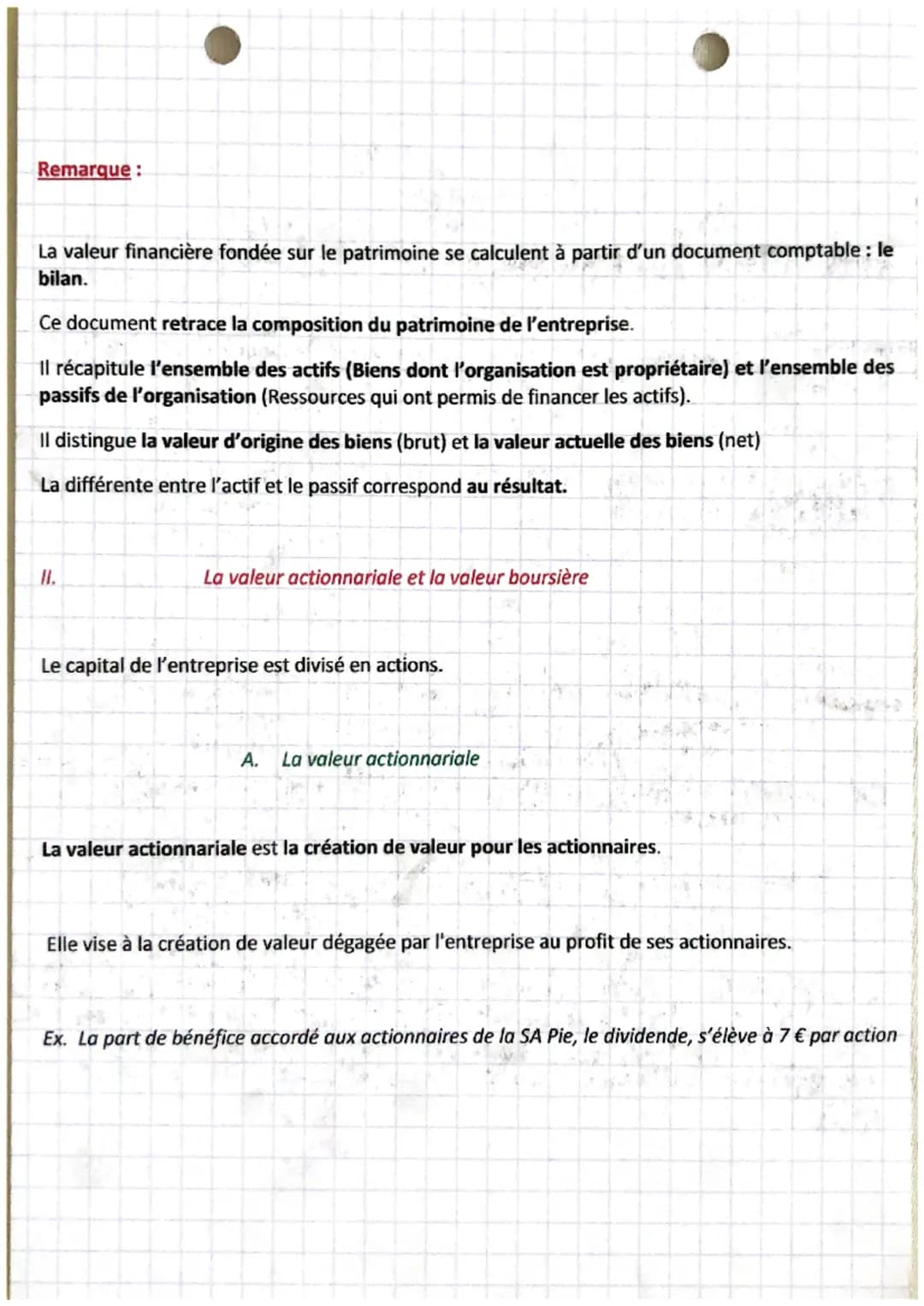 gestion
chapitre 14
La valeur financière, actionnariale, boursière, partenariale
1. La valeur financière
La valeur financière c'est la valeu