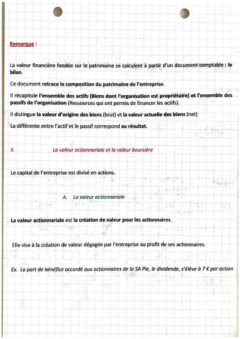 gestion
chapitre 14
La valeur financière, actionnariale, boursière, partenariale
1. La valeur financière
La valeur financière c'est la valeu