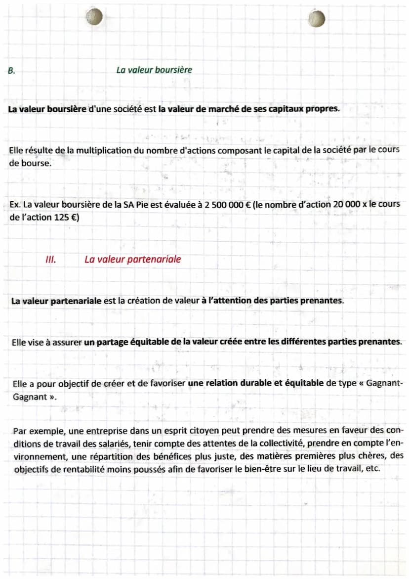 gestion
chapitre 14
La valeur financière, actionnariale, boursière, partenariale
1. La valeur financière
La valeur financière c'est la valeu