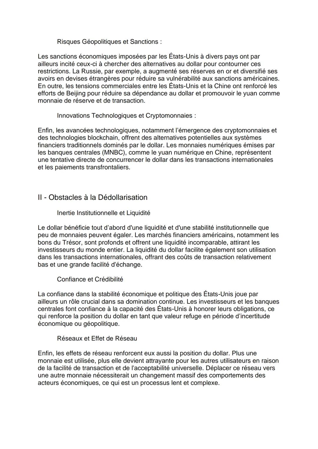 # Dédollarisation: évolution inévitable ou illusion financière ?

## Introduction

La dédollarisation, c'est-à-dire la réduction de la dépen