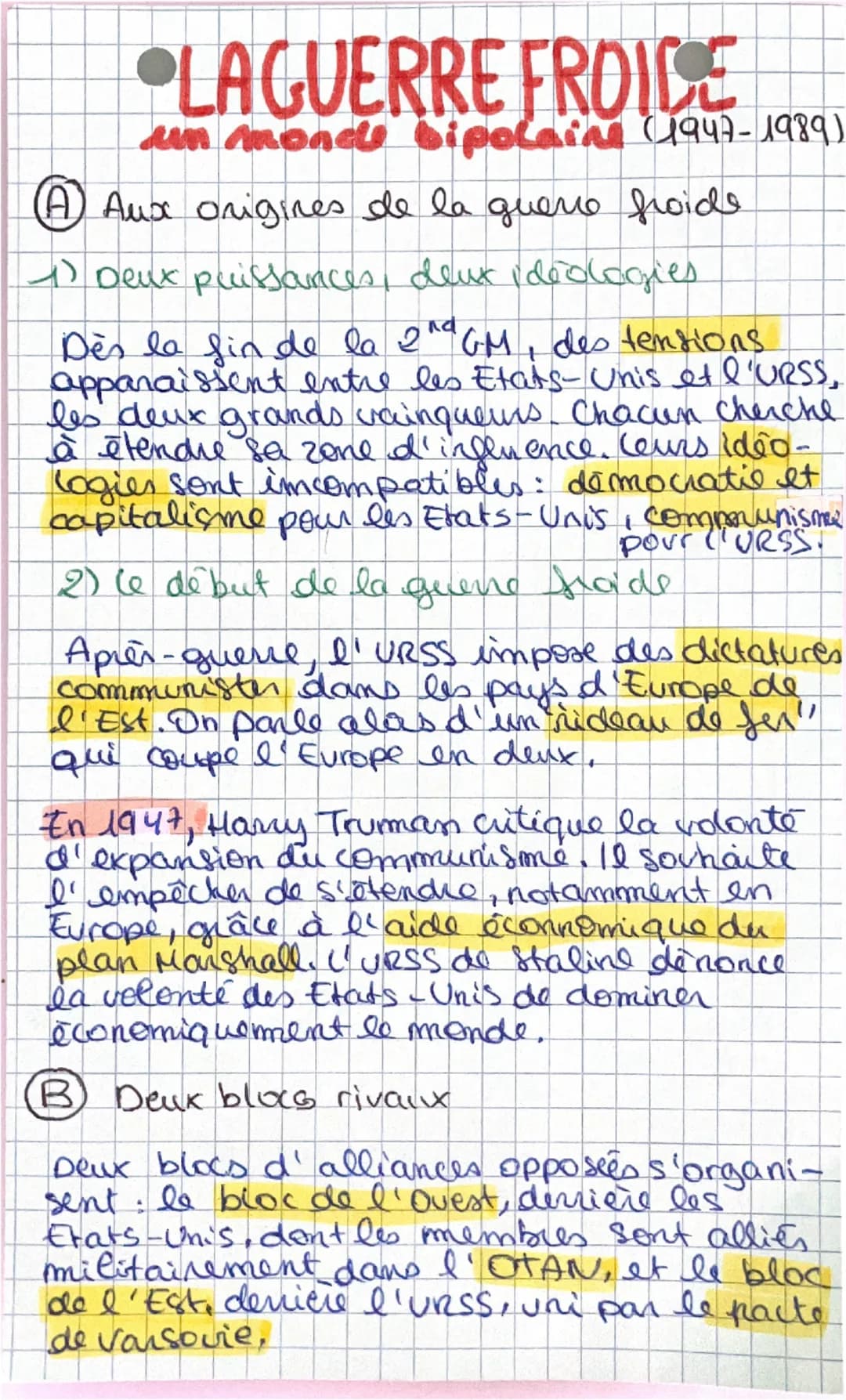 LAGUERRE FROICE
ummond bipolaine (1947-1989)
☹ Aux origines de la guere froide
1) Deux puissances, deux idéologies
Dès la fin de la 2nd GM, 