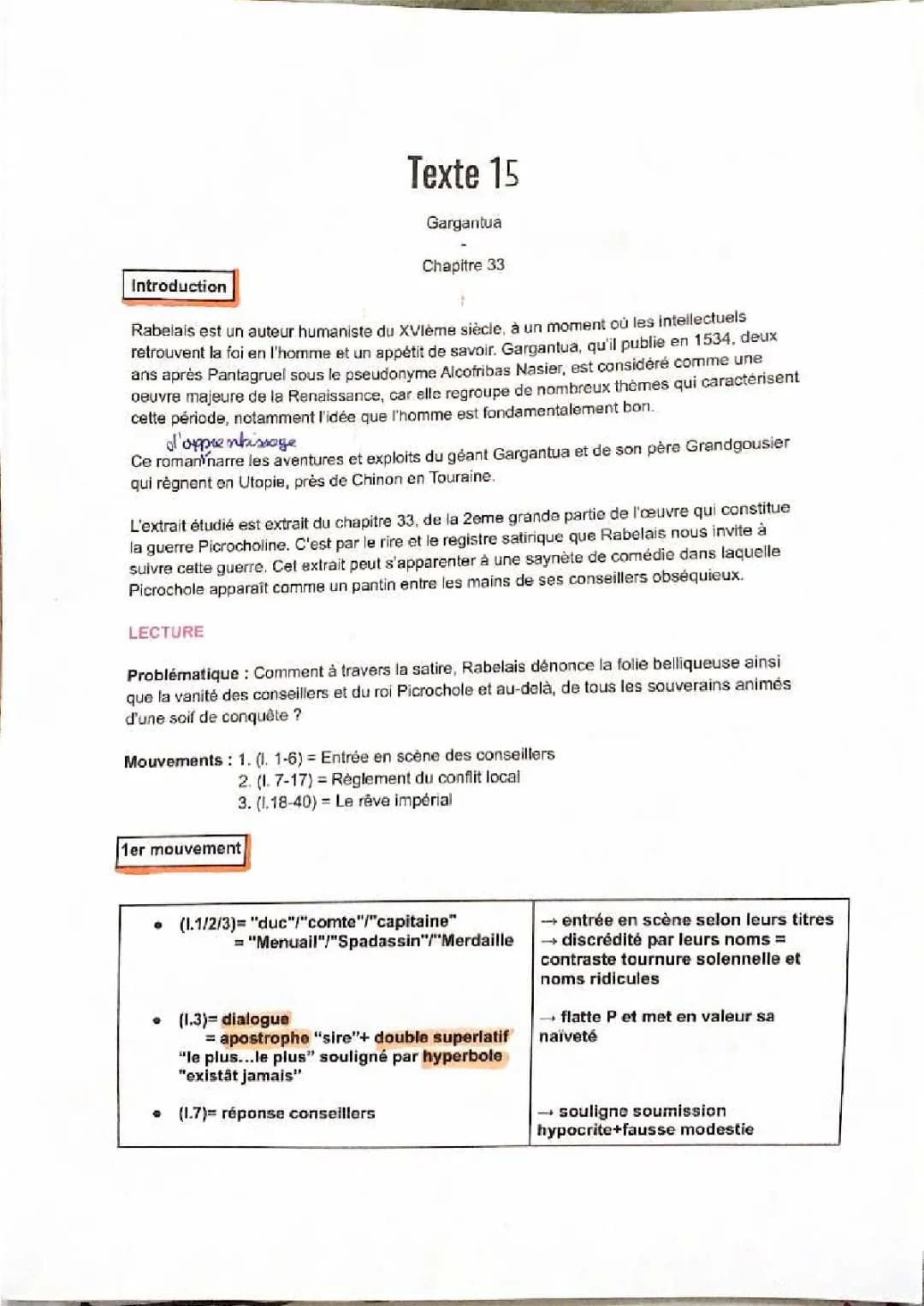 Gargantua Chapitre 33 PDF: Analyse linéaire, Texte et Résumé