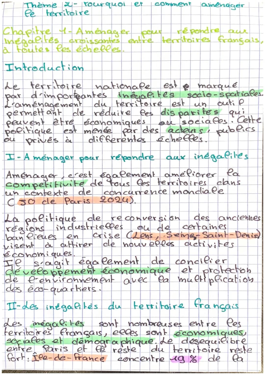 Thème 2 - Yourquoi
le territoire
et
comment
aménager
répondre aur
Chapitre 4- Aménager
pout
inégalités croissantes entre territoires françai