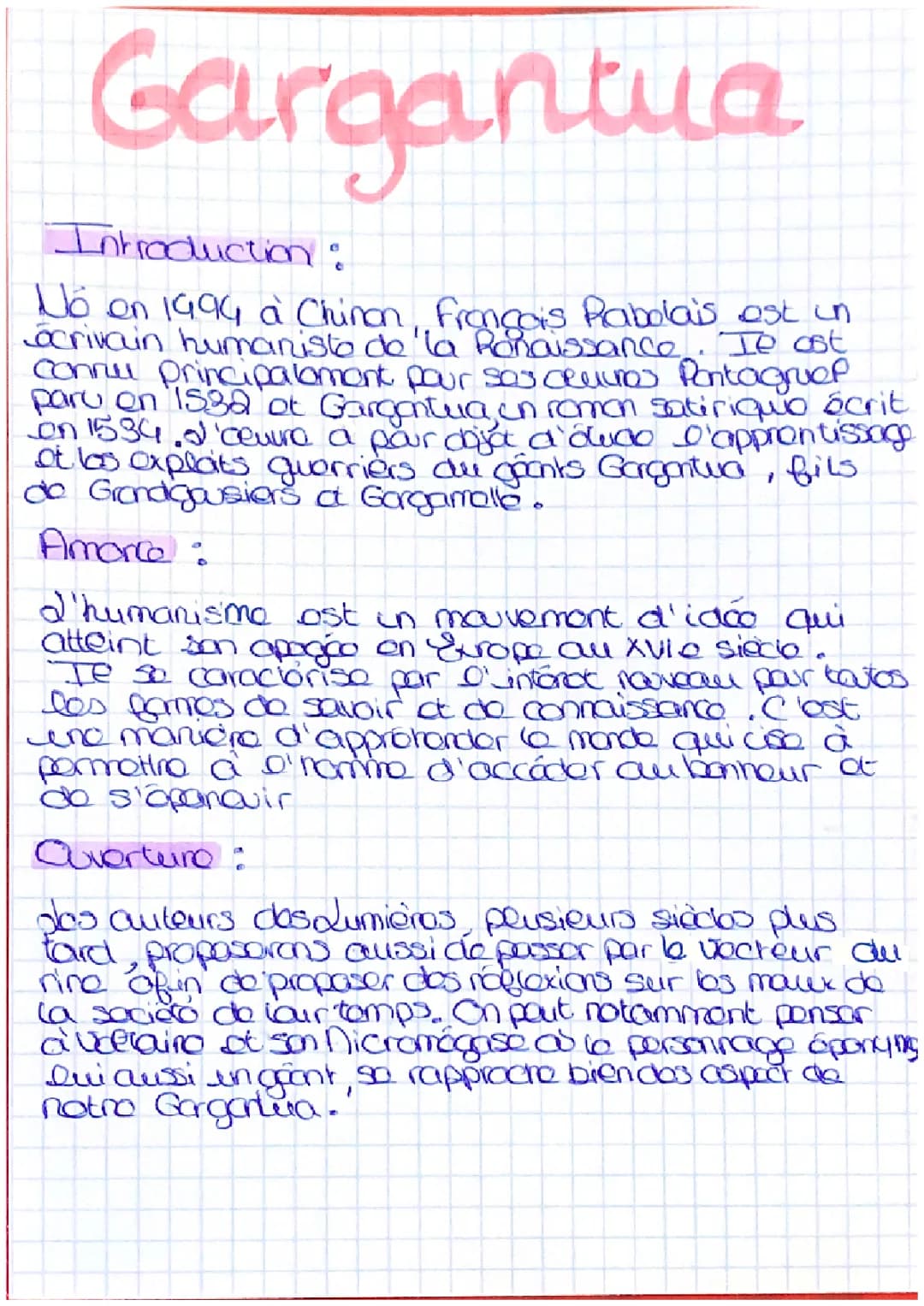 Introduction +amorce + ouverture pour la dissertation sur Gargantua 