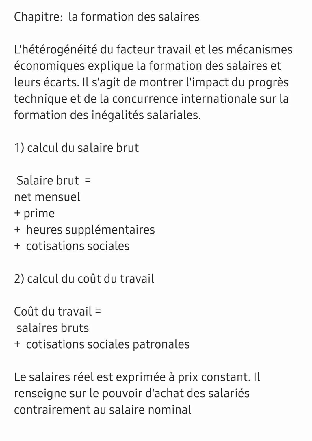 # Chapitre: la formation des salaires

L'hétérogénéité du facteur travail et les mécanismes
économiques explique la formation des salaires e