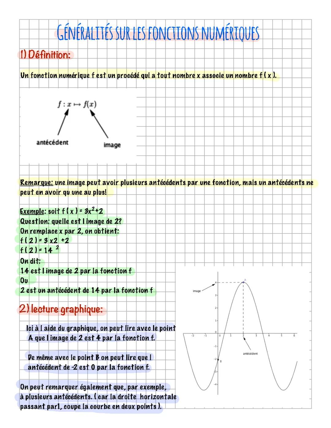 Cours complet fonctions numériques PDF - Exercices corrigés et exemples