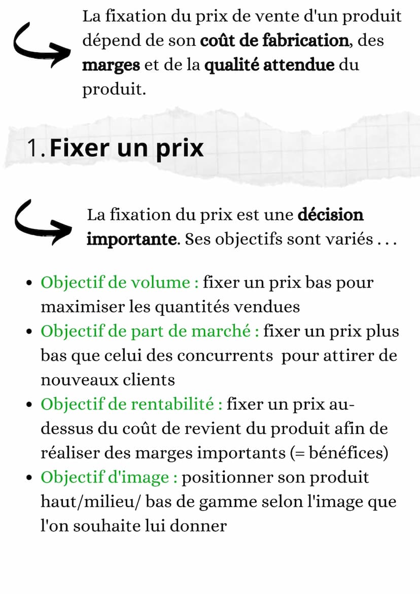 Sciences de Gestion et du
Numérique
Prix, coûts, marges et charges Ĵ
La fixation du prix de vente d'un produit
dépend de son coût de fabrica