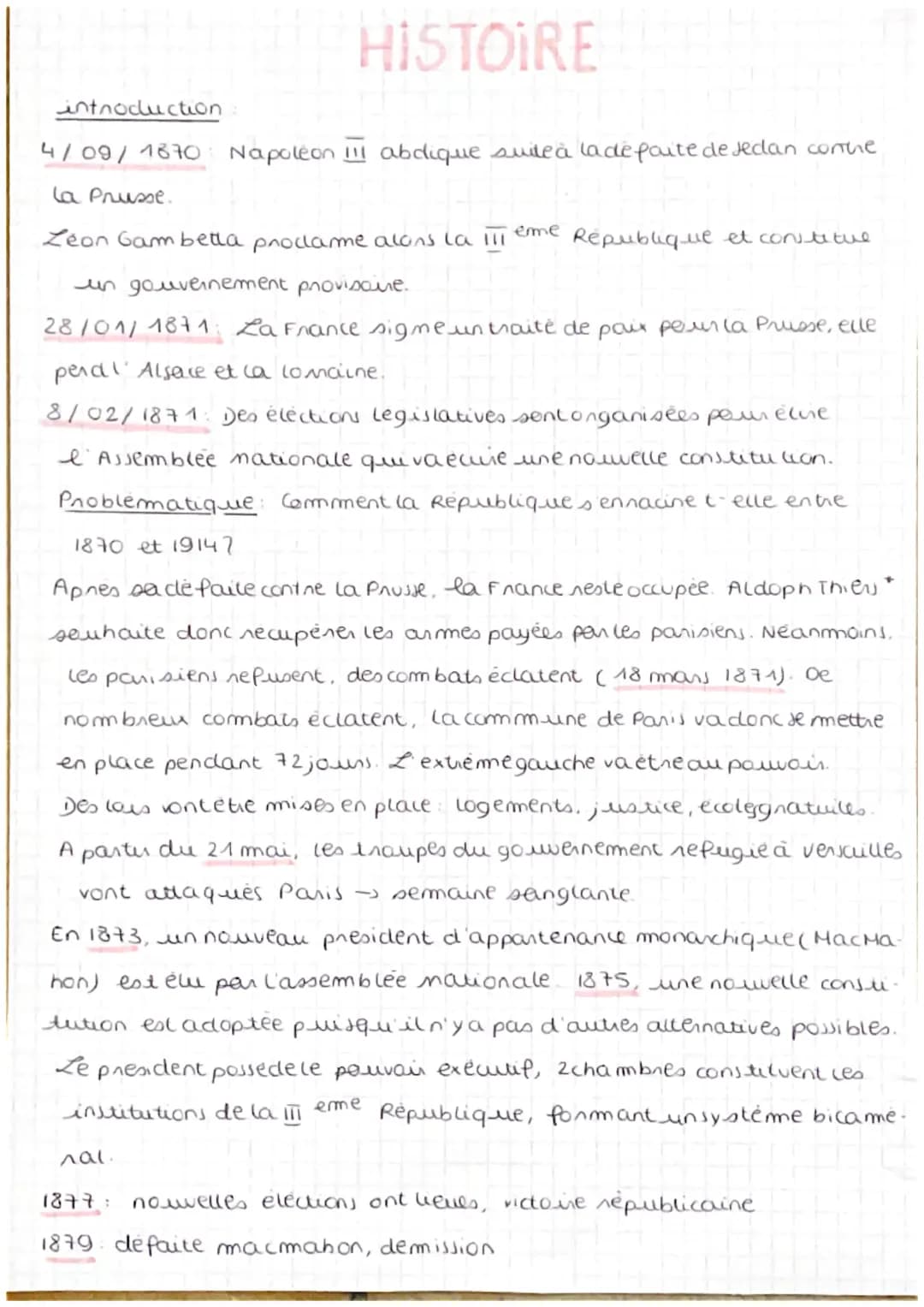 HISTOIRE
introduction
4/09/1870 Napoleon III abdique suite à la défaite de jedan conthe
la Prusse.
Zeon Gambetta proclame alons la !!! Repub