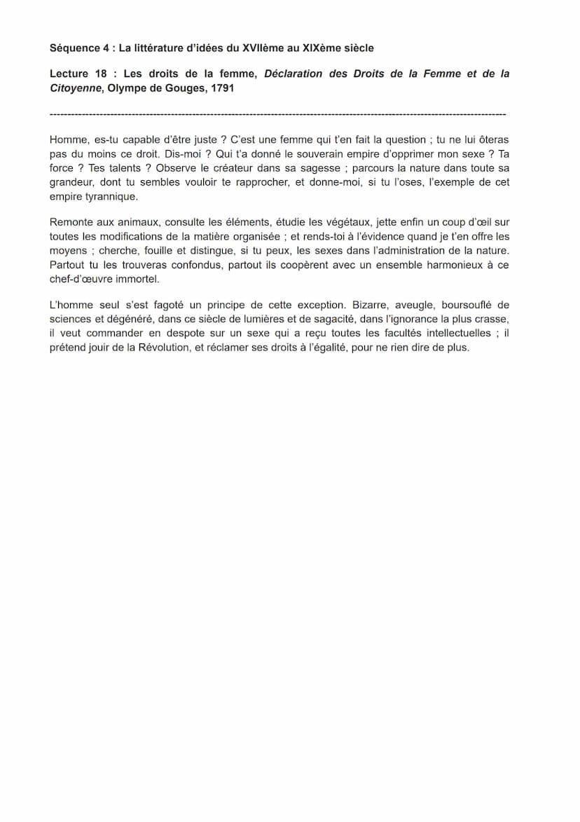 Les droits de la femme, DDFC, Olympe de Gouges
Avec la Révolution française en 1789, les citoyens obtiennent de nouveaux droits mais les
cit