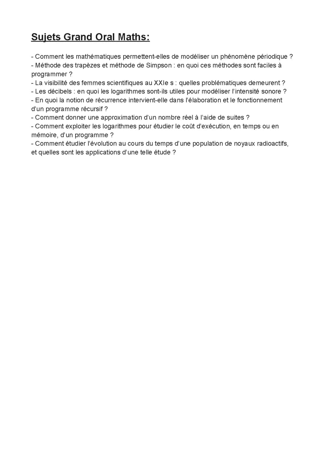Idées de Sujets pour le Grand Oral en Maths - Astuces et Conseils