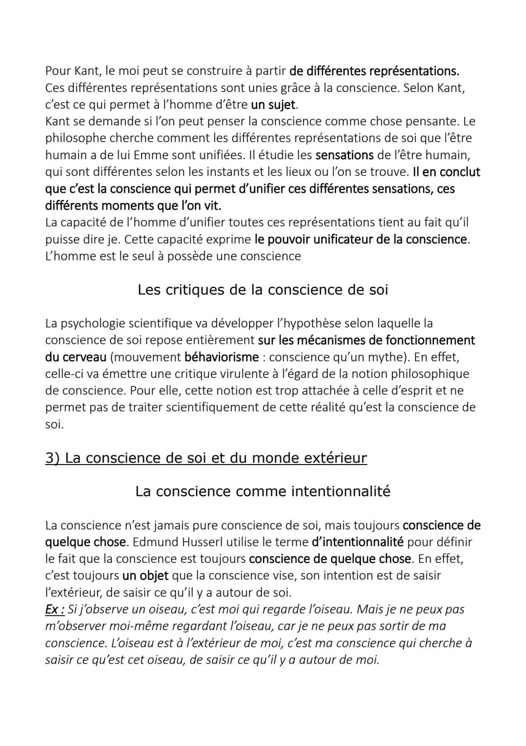 La conscience
La conscience est l'appréhension directe par un sujet de ce qui se passer en lui
et hors de lui-même. Ainsi, être conscient de