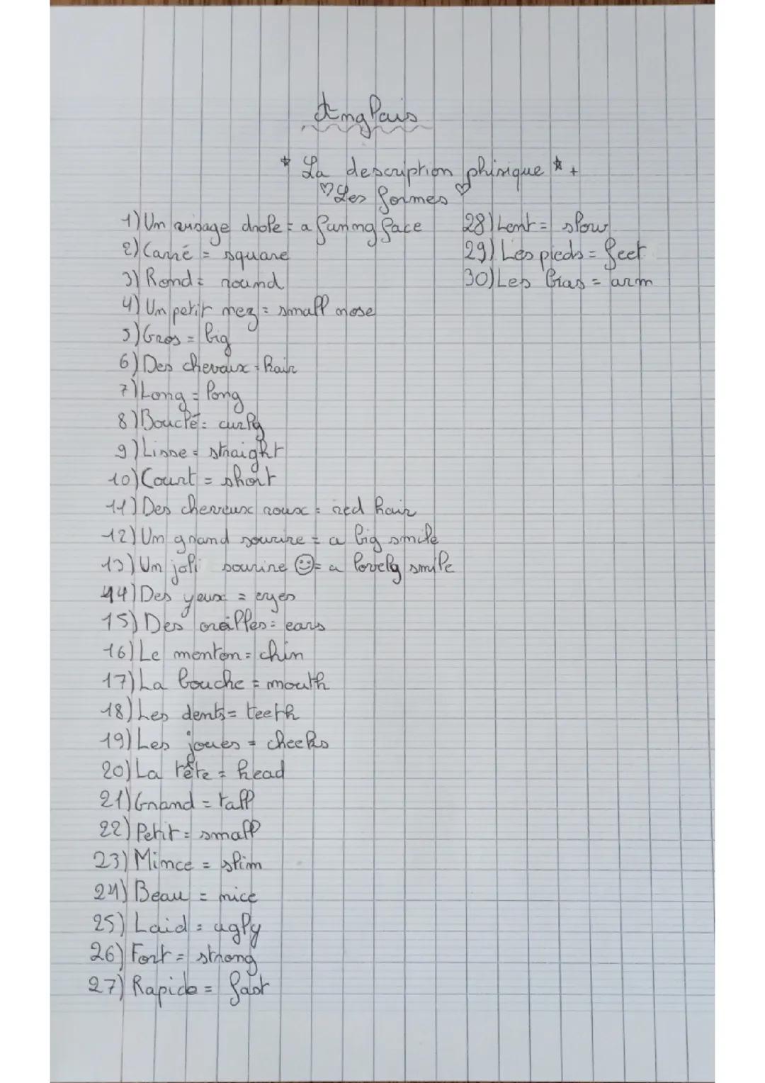 Fiche Anglais: La description physique + Les formes 