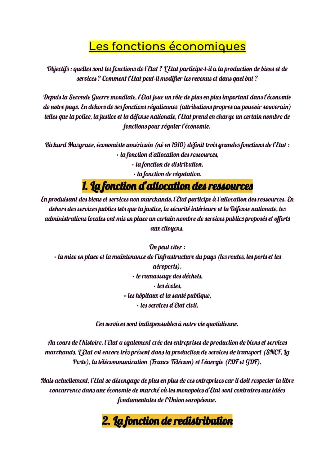 Les fonctions économiques