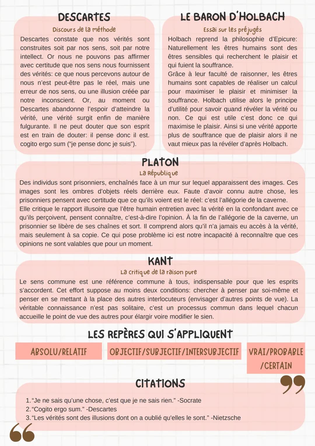 LA VÉRITÉ
>verus- vrai
DÉFINITIONS
1
EMPIRISME
=toute vérité ne peut venir que de l'expérience. Ainsi, même les mathématiques, qui sont une 
