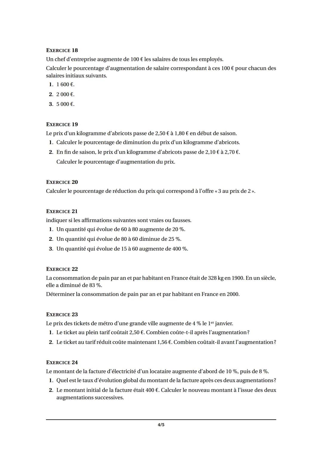 EXERCICES
CHAPITRE N°4
MATHÉMATIQUES
INFORMATION CHIFFRÉE
EXERCICE 1
Calculer les quantités suivantes :
1. 17% de 400.
2. 64 % de 6 500 habi