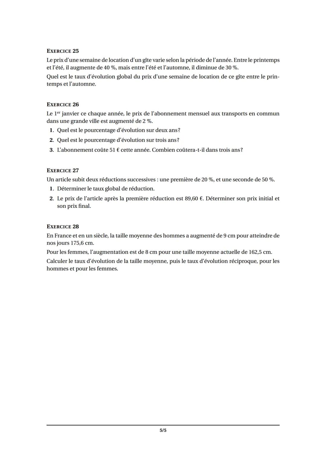 EXERCICES
CHAPITRE N°4
MATHÉMATIQUES
INFORMATION CHIFFRÉE
EXERCICE 1
Calculer les quantités suivantes :
1. 17% de 400.
2. 64 % de 6 500 habi