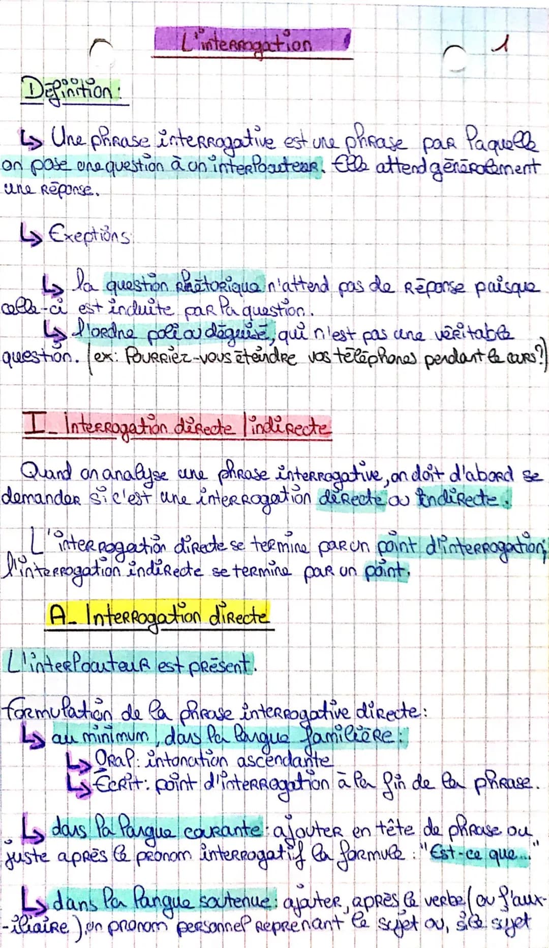 
<h2 id="dfinition">Définition</h2>
<p>Une phrase interrogative est une phrase par laquelle on pose une question à un interlocuteur. Elle at