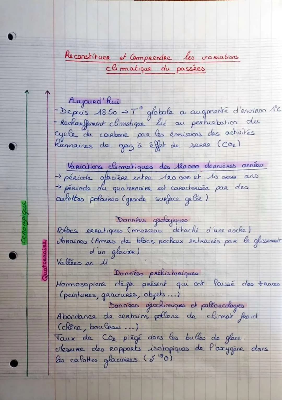 Quaternaire
Reconstituer et Comprendre les variations
climatique du passées
Aujourd'hui
-Depuis 1850 → T° globale a augmenté d'environ 1°C
R