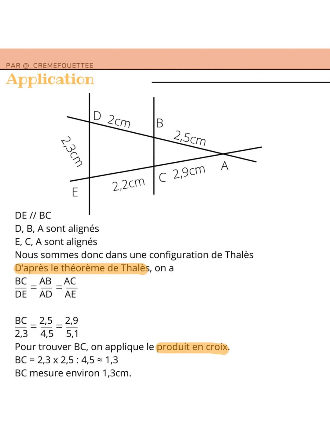 B
où ?
Le théorème de Thalès s'applique uniquement sur des triangles
semblables.
Il existe plusieurs configurations où l'on peut l'appliquer