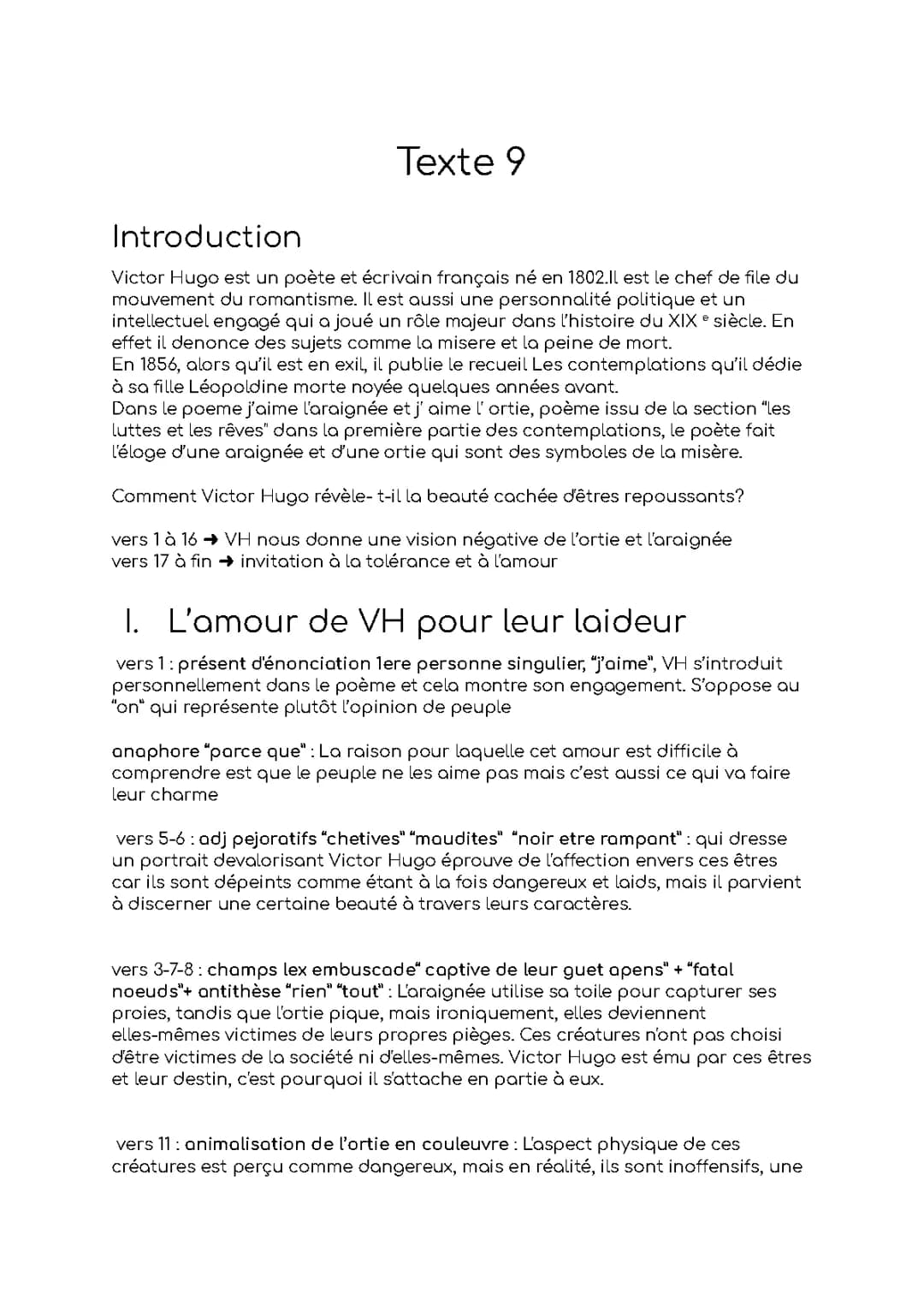 Victor hugo, J’aime l’araignée et j’aime l’ortie 