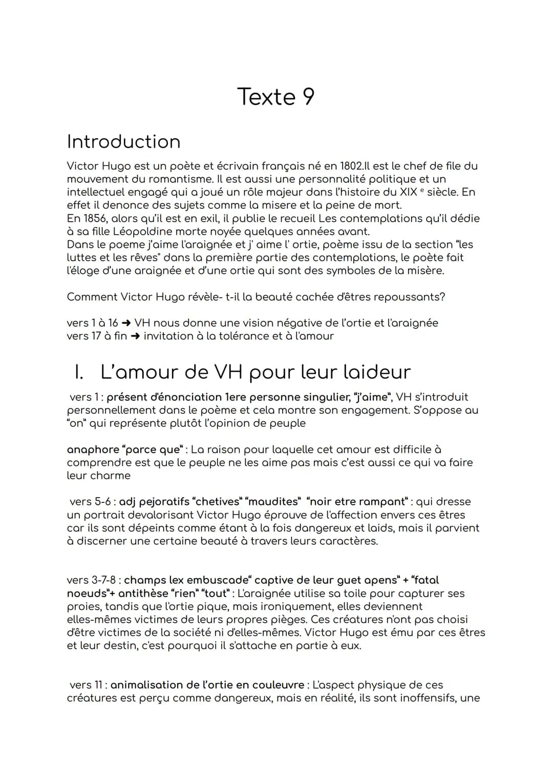Texte 9
Introduction
Victor Hugo est un poète et écrivain français né en 1802.Il est le chef de file du
mouvement du romantisme. Il est auss