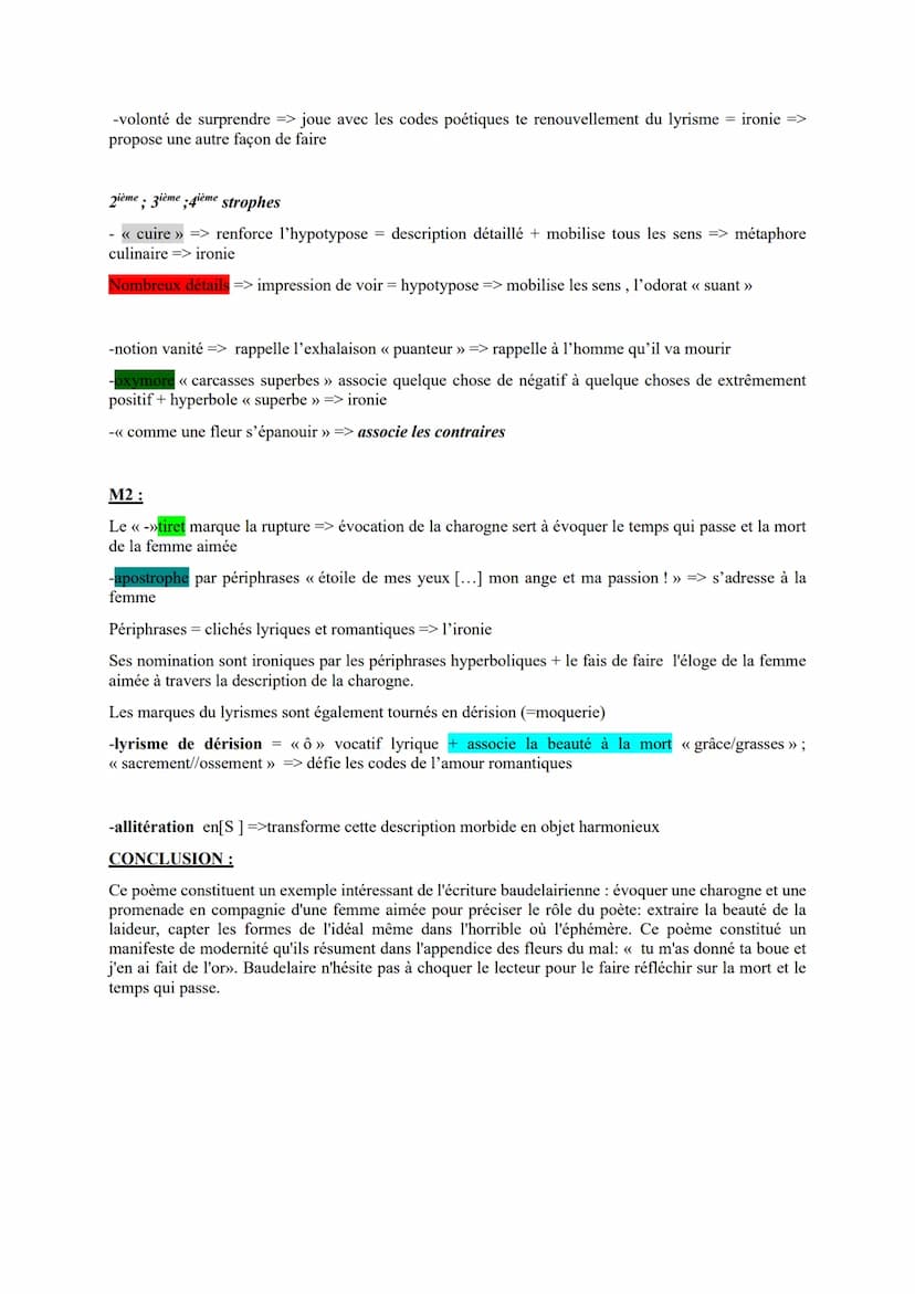 Classe de 1G, S4, texte 3: BAUDELAIRE, Les Fleurs du Mal, «Spleen et Idéal »,
XXIX, « Une Charogne », v. 1 à 16 et 37 à 48 (1857).
INTRODUCT