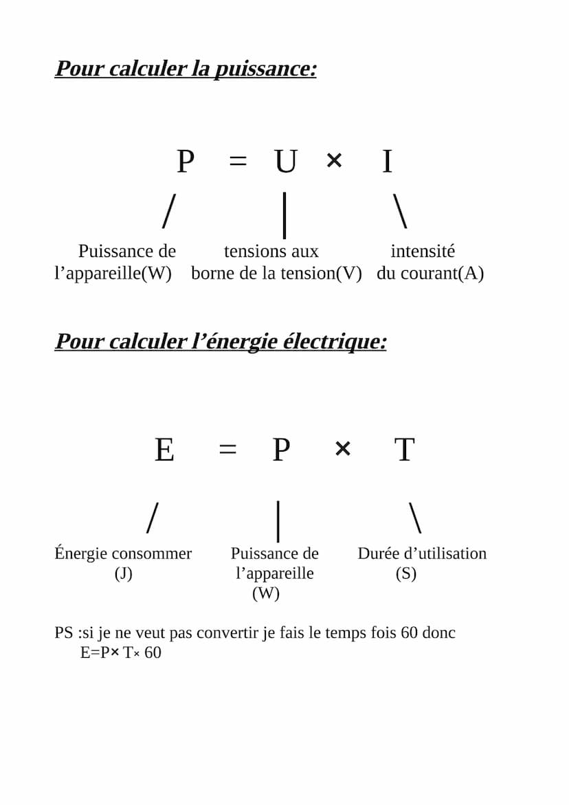 La puissance d'un appareil électrique est le débit d'énergie consommée, ou encore le
quotient de l'énergie consommée par la durée d'utilisat
