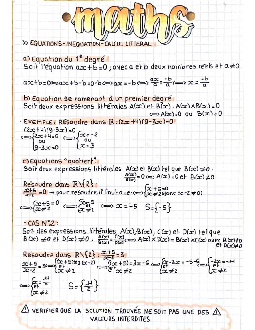 Équations, inéquations et calcul littéral 