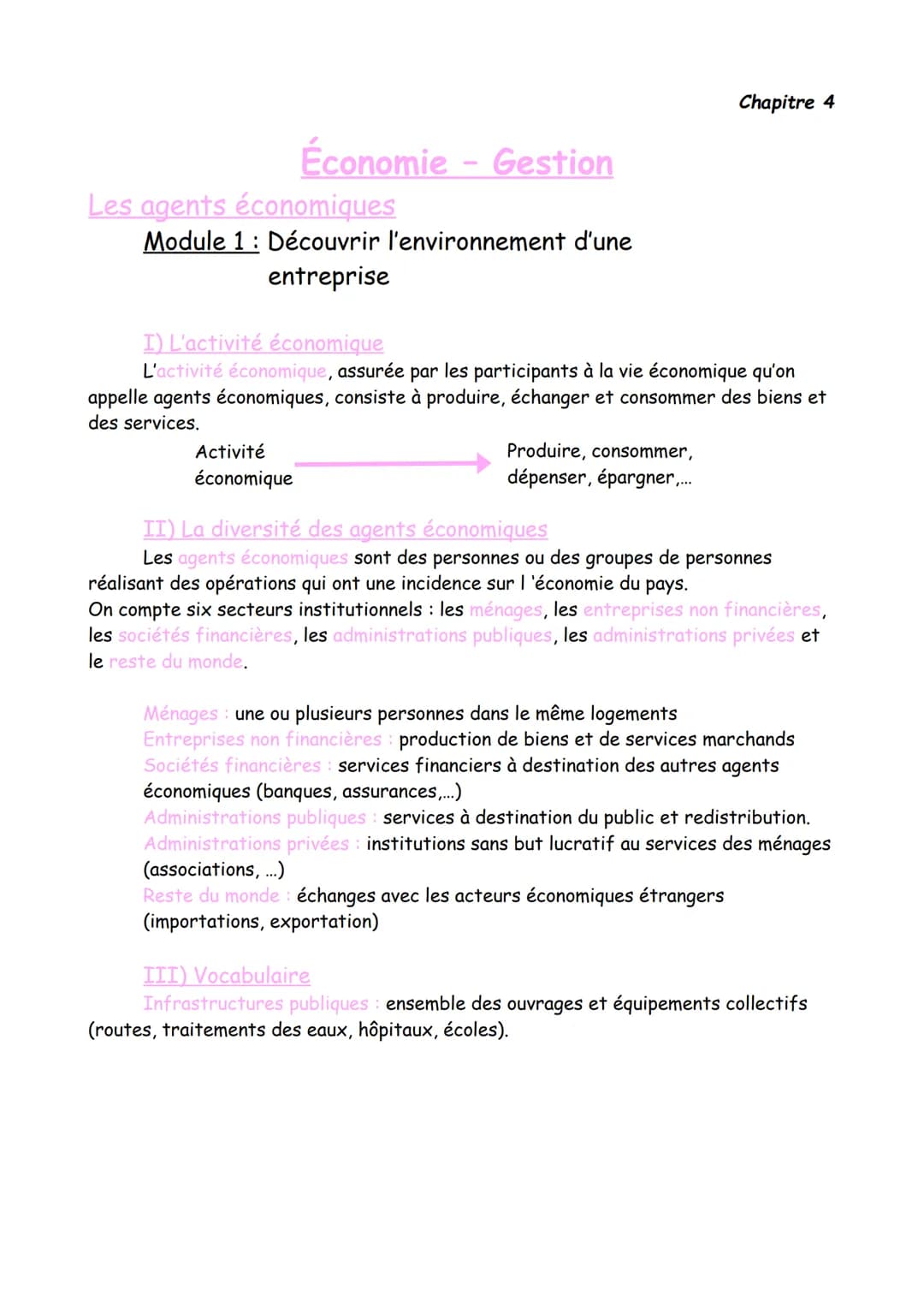 Économie - Gestion
Les agents économiques
Module 1: Découvrir l'environnement d'une
entreprise
Activité
économique
I) L'activité économique
