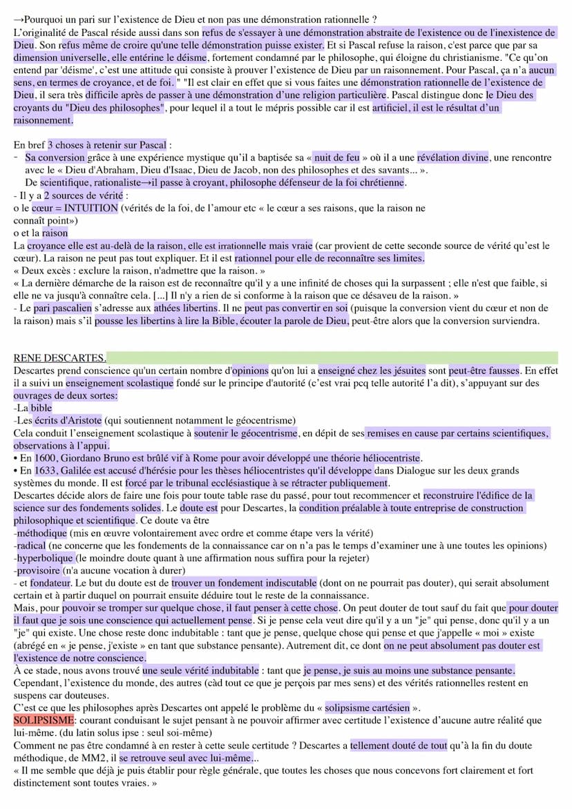 LA RELIGION
BLAISE PASCAL
Pensées (rédigé autour de 1670, publié de manière posthume): les deux sources de la vérité: la raison et le cœur.
