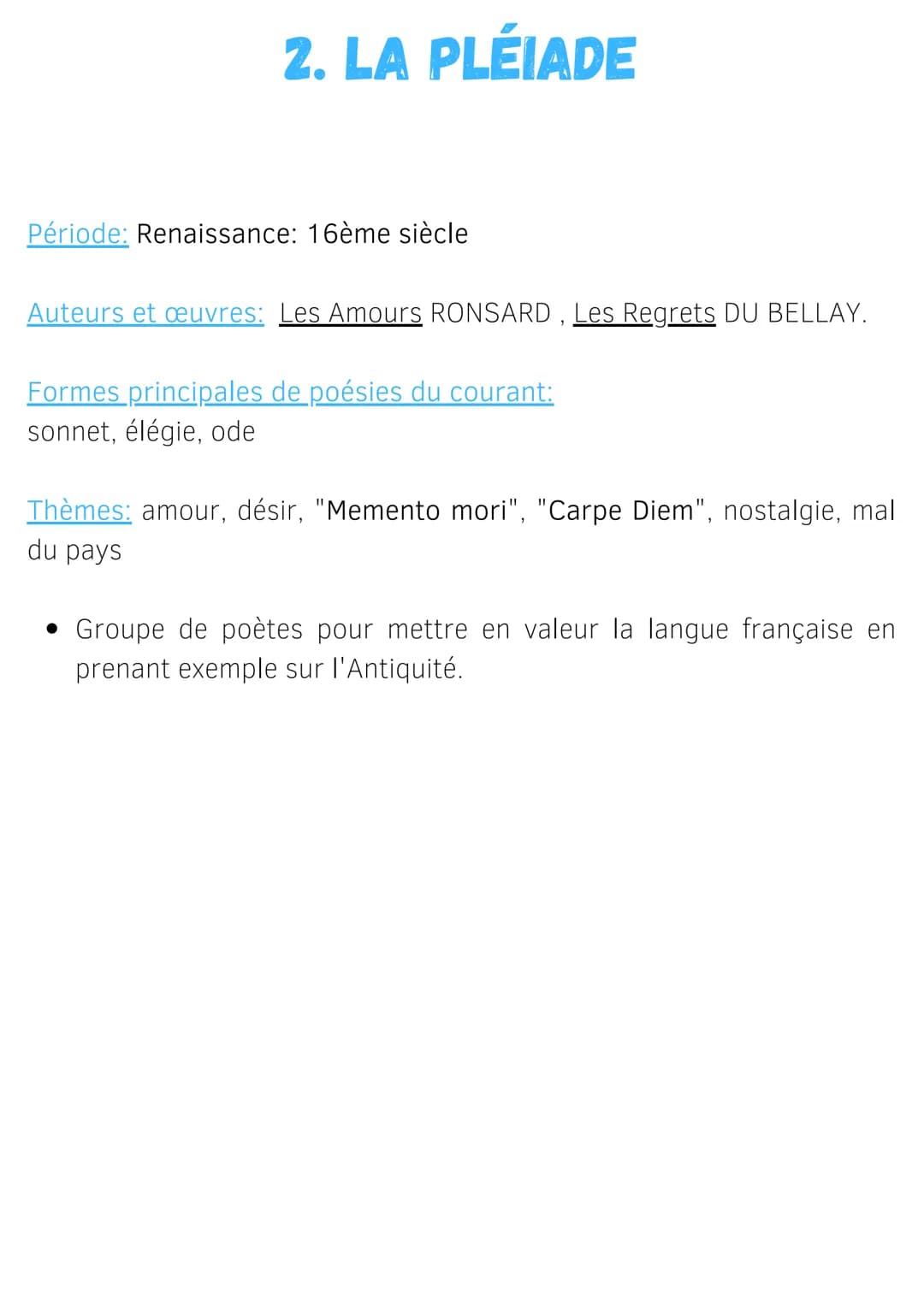 1. L'HUMANISME
Période: Renaissance : 16ème siècle
Auteurs et œuvres: Gargantua RABELAIS, MONTAIGNE, ERASME,
Discours servitude volontaire L