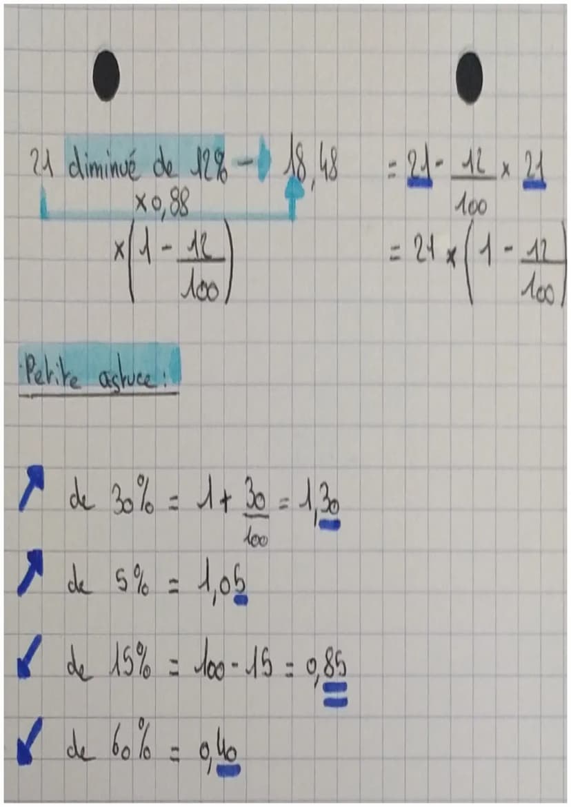 •MATHO
Pourcentage:
formule
Augmenter
r
100
• Diminuer une
-F
une valeur de 1%, revient à la multiplier por
• 1 +
valeur de 1%, revient à la