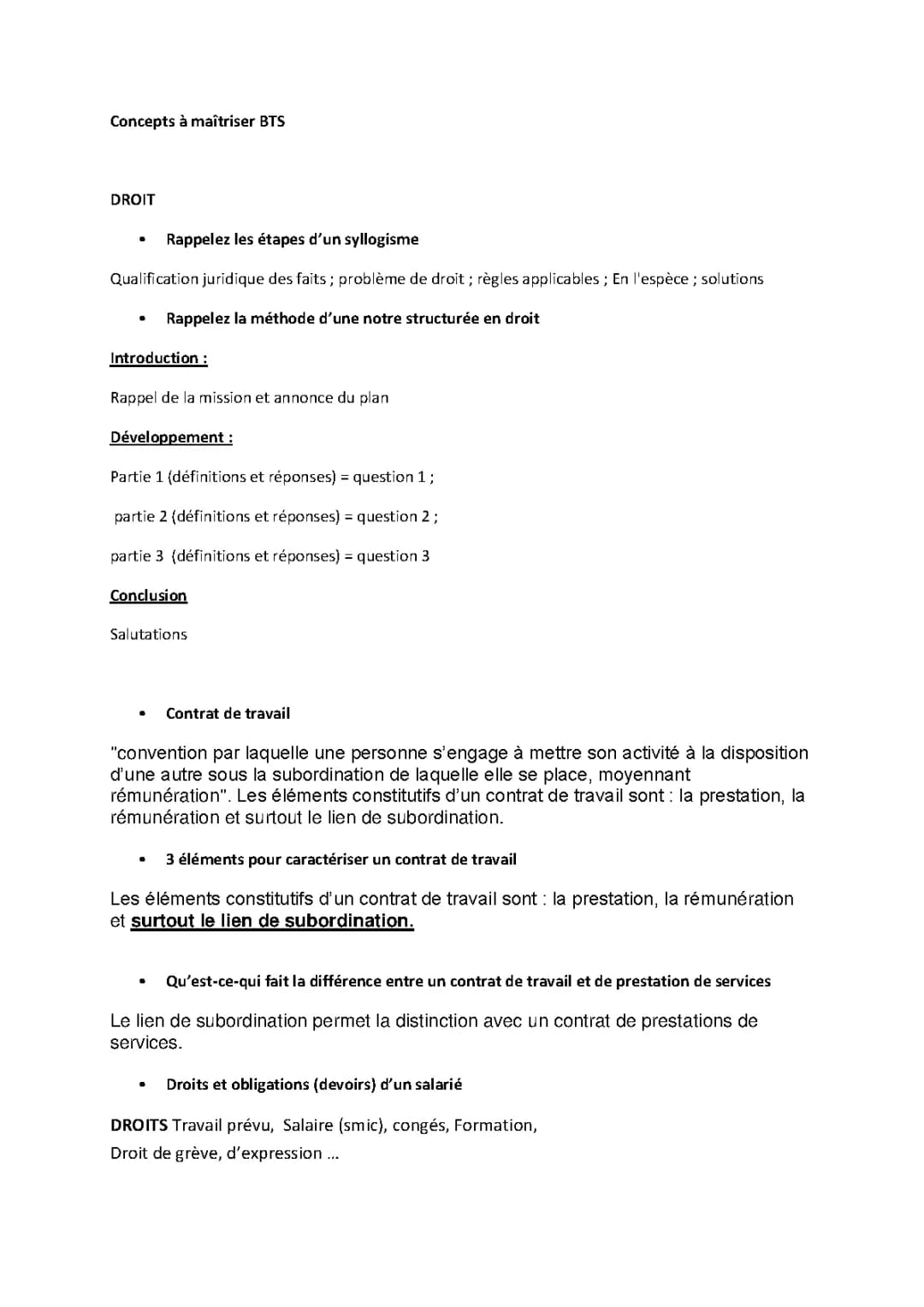 Concepts à maîtriser BTS