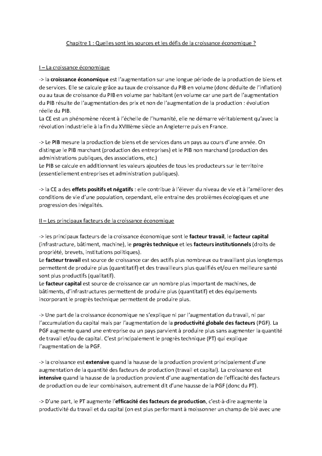 Quels sont les sources et défis de la croissance économique - PDF, Quiz, Cours Terminale