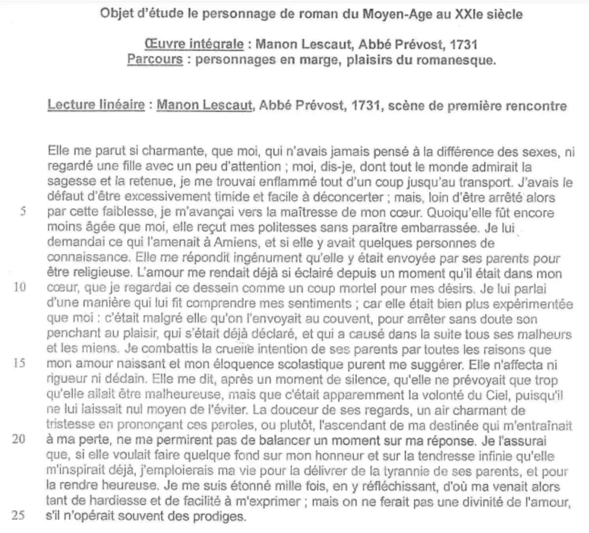 Scène de première rencontre
Œuvre intégrale: Manon LESCAUT, Abbé PREVOST 1731
→
Intro
Phrase d'accroche :
Manon Lescaut titre original L'his