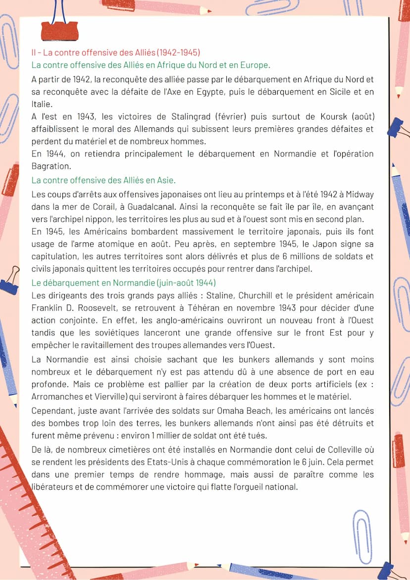 Histoire - Thème I
Chapitre 3: La Seconde Guerre Mondiale
Le conflit comprends deux grandes périodes : l'offensives de l'Axe de 1939 à 1942 