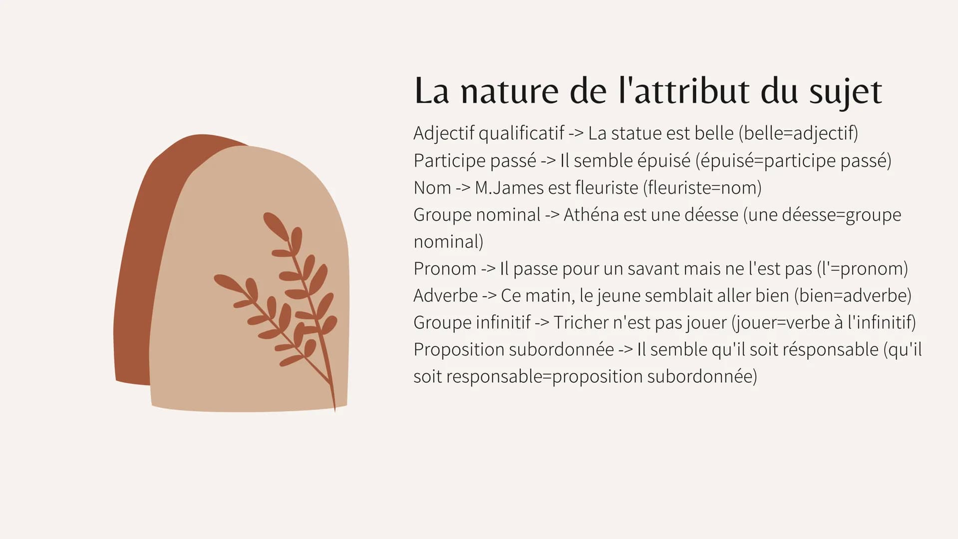 L'attribut du sujet
Leçon Frnaçais 5ème L'attribut du sujet est un complément essentiel du
verbe = on ne peut pas le supprimer. Il attribut
