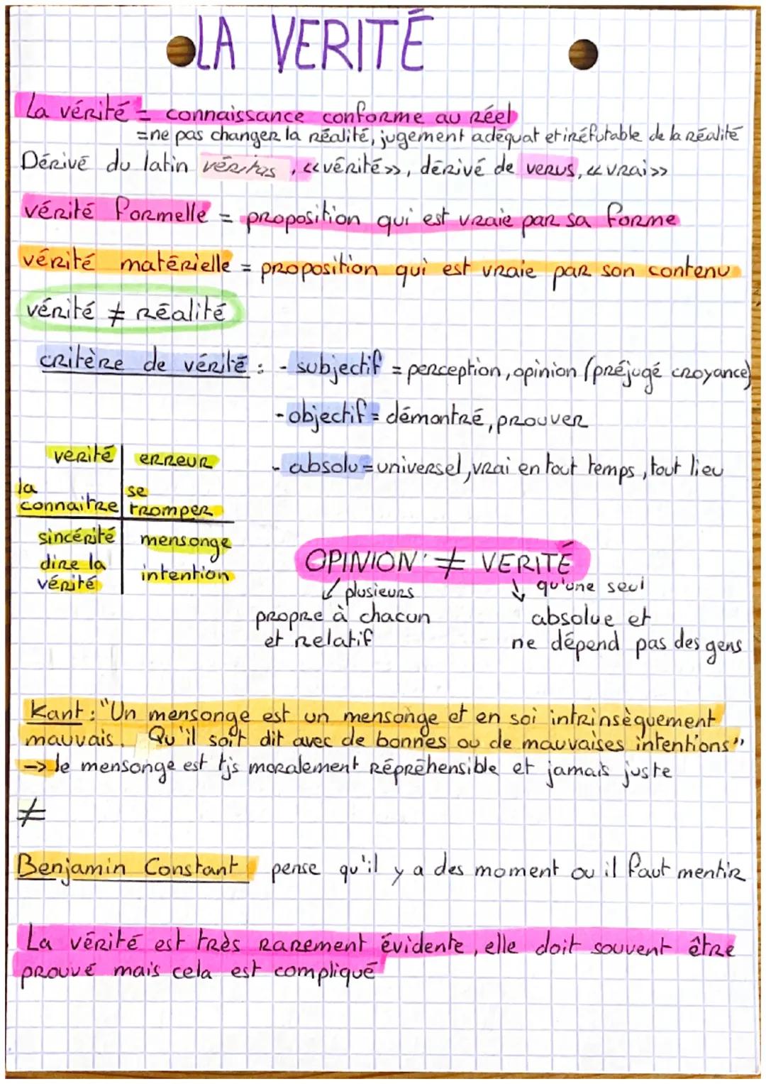 # LA VERITE

La vérité = connaissance conforme au réel
=ne pas changer la réalité, jugement adequat etiréfutable de la réalité
Dérivé du lat