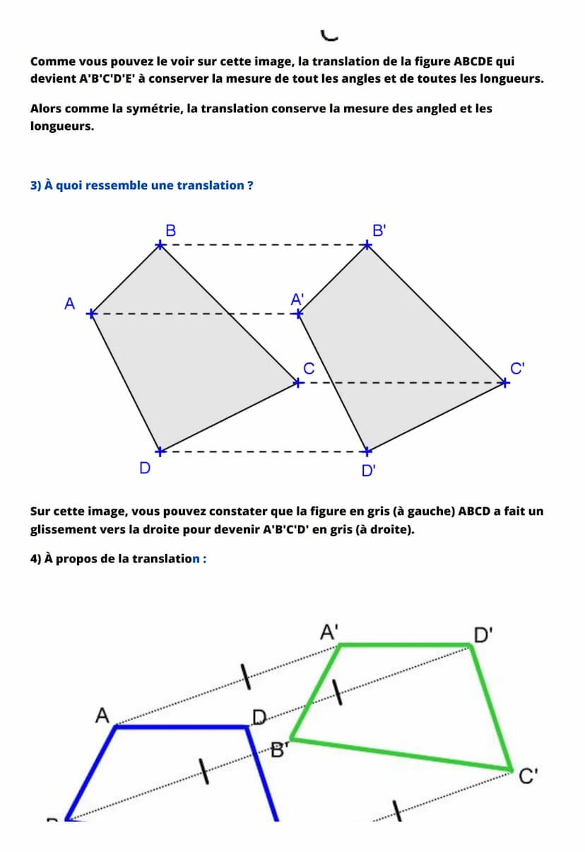 Les translations
1) Qu'est ce qu'une translation ?
- Une translation est un glissement.
Sur cette image, le triangle ABC à glisser pour deve