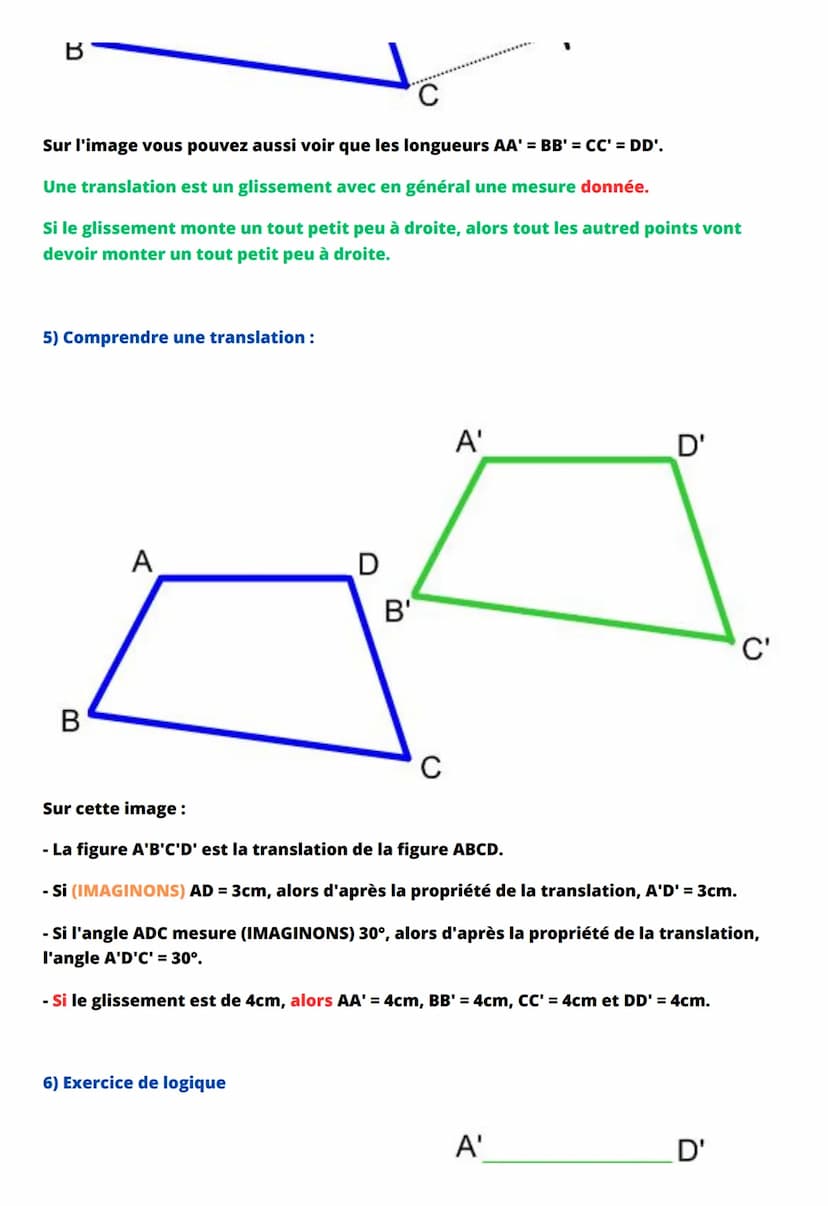 Les translations
1) Qu'est ce qu'une translation ?
- Une translation est un glissement.
Sur cette image, le triangle ABC à glisser pour deve