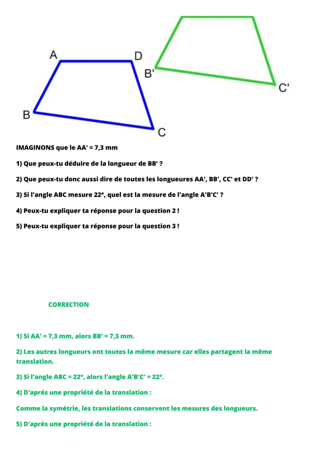 Les translations
1) Qu'est ce qu'une translation ?
- Une translation est un glissement.
Sur cette image, le triangle ABC à glisser pour deve